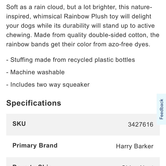 Harry Barker Rainbow Plush Dog Toy, Medium
New - Picture 3 of 10